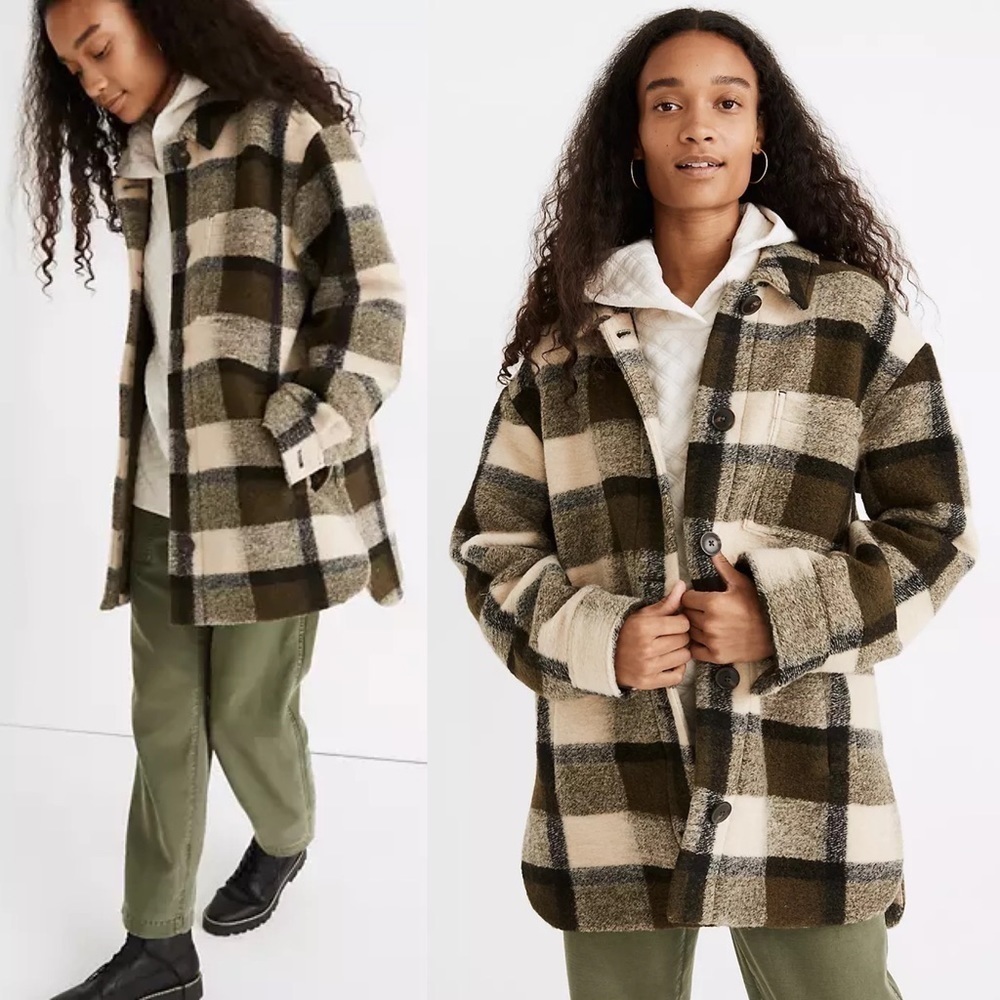 Madewell Shirt-Jacket Belrose Shacket Fuzzy Check Fall‎ Maran Plaid XXS EUC